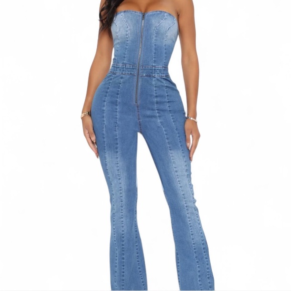 Mono denim sweetheart jumpsuit - Picture 2 of 7